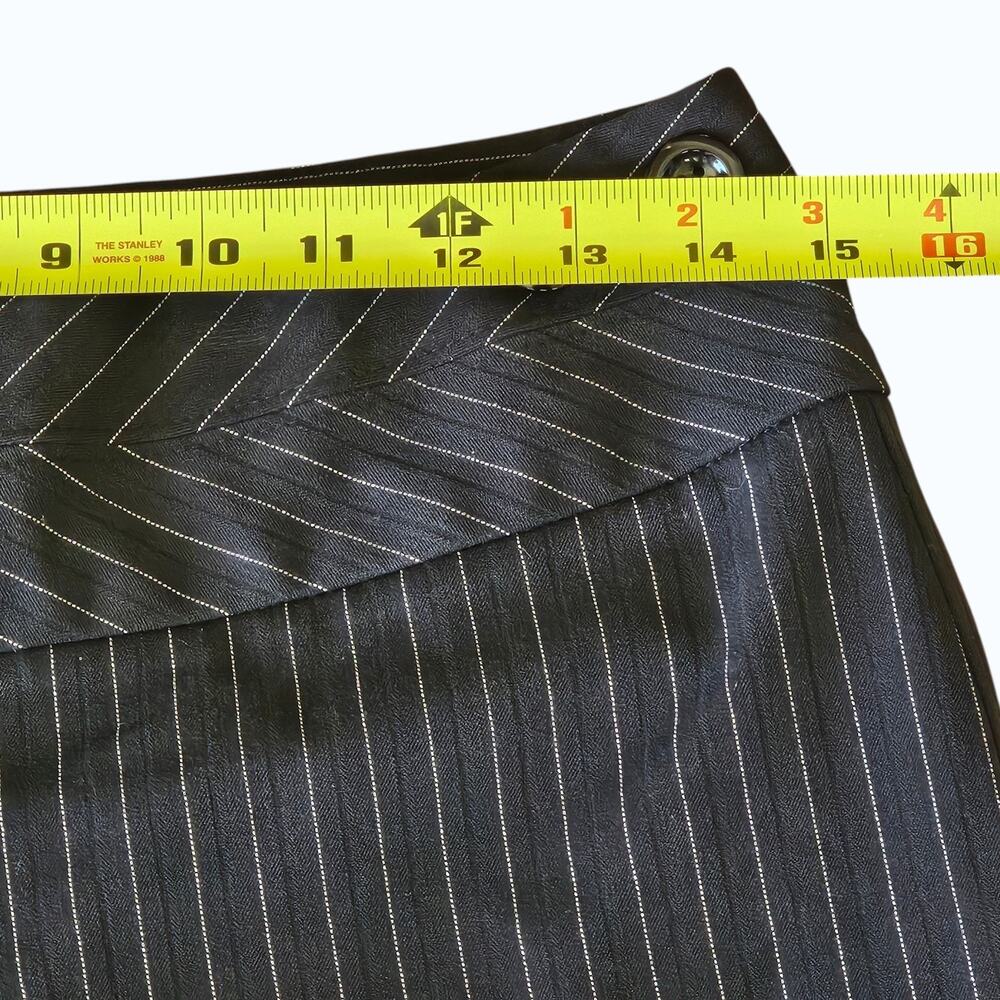 Arden B Y2K Black Pinstripe Wide Leg Dress Pants Chevron Waist Button Size 2 - Picture 9 of 9